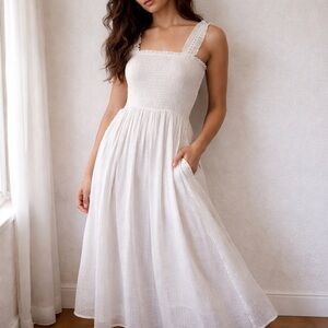 BAROK White Metallic Stripe Smocked Maxi Dress NWT Small Coastal Romantic